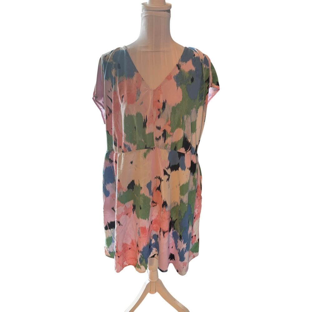 Ava & Viv V-Neck Mini Pink Floral A-Line Dress Size 1X